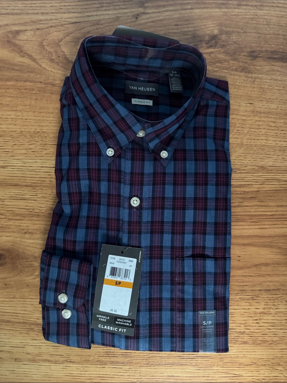 Van Heusen Burgundy and Blue Plaid Button-Down Shirt